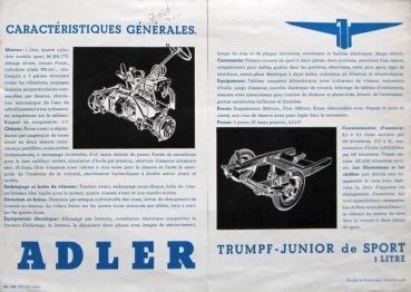 Adler Trumpf Junior 1 Litre Sport Modelprogram 1936 Carbrochure (8694)